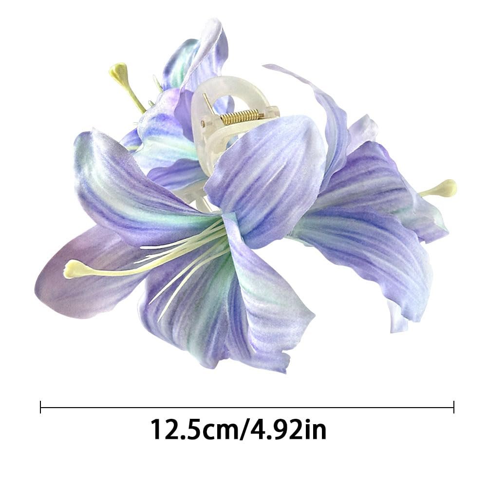 Purple Lily Flower Claw Clip for Women | Hawaii Floral Hair Clip, French Flower Hair Accessory for Styling Thin & Thick Hair - görsel 15