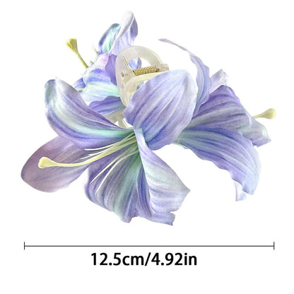 Purple Lily Flower Claw Clip for Women | Hawaii Floral Hair Clip, French Flower Hair Accessory for Styling Thin & Thick Hair