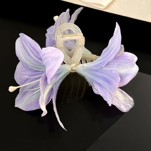 Purple Lily Flower Claw Clip for Women | Hawaii Floral Hair Clip, French Flower Hair Accessory for Styling Thin & Thick Hair - görsel 14