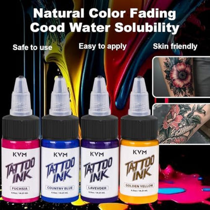 KVM Tattoo Ink 28 Color Set – High Saturation, Smooth Flow for Professional Tattoo Artists Avelisse