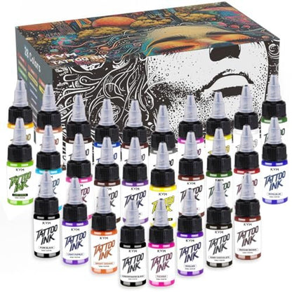 KVM Tattoo Ink 28 Color Set – High Saturation, Smooth Flow for Professional Tattoo Artists Avelisse