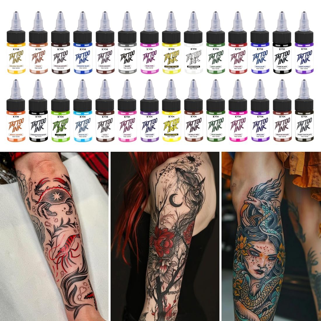 KVM Tattoo Ink 28 Color Set – High Saturation, Smooth Flow for Professional Tattoo Artists Avelisse