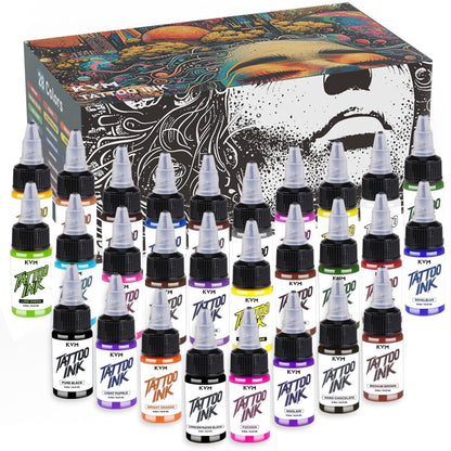 KVM Tattoo Ink 28 Color Set – High Saturation, Smooth Flow for Professional Tattoo Artists Avelisse