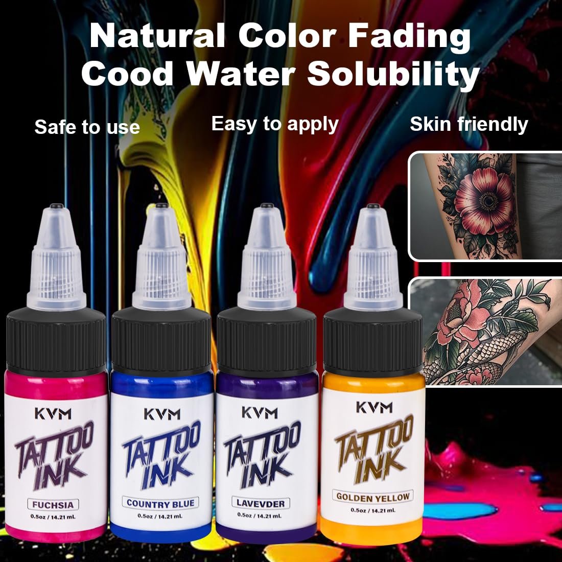 KVM Tattoo Ink 28 Color Set – High Saturation, Smooth Flow for Professional Tattoo Artists Avelisse