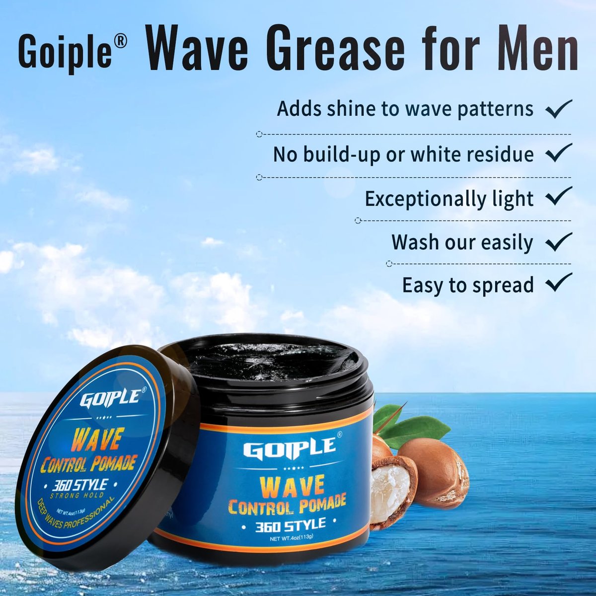 Natural Wave Pomade Strong Hold Easy Wash 360 Wave Training Hair Cream for Men - Water-Based Moisture Control, 360 Waves Wash Shampoo Enhancer Avelisse