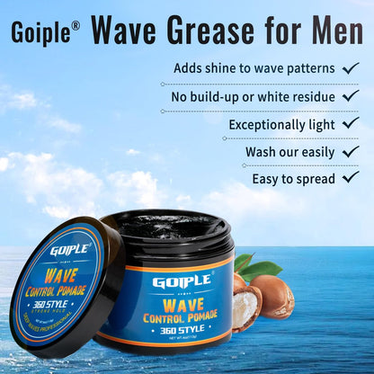 Natural Wave Pomade Strong Hold Easy Wash 360 Wave Training Hair Cream for Men - Water-Based Moisture Control, 360 Waves Wash Shampoo Enhancer Avelisse