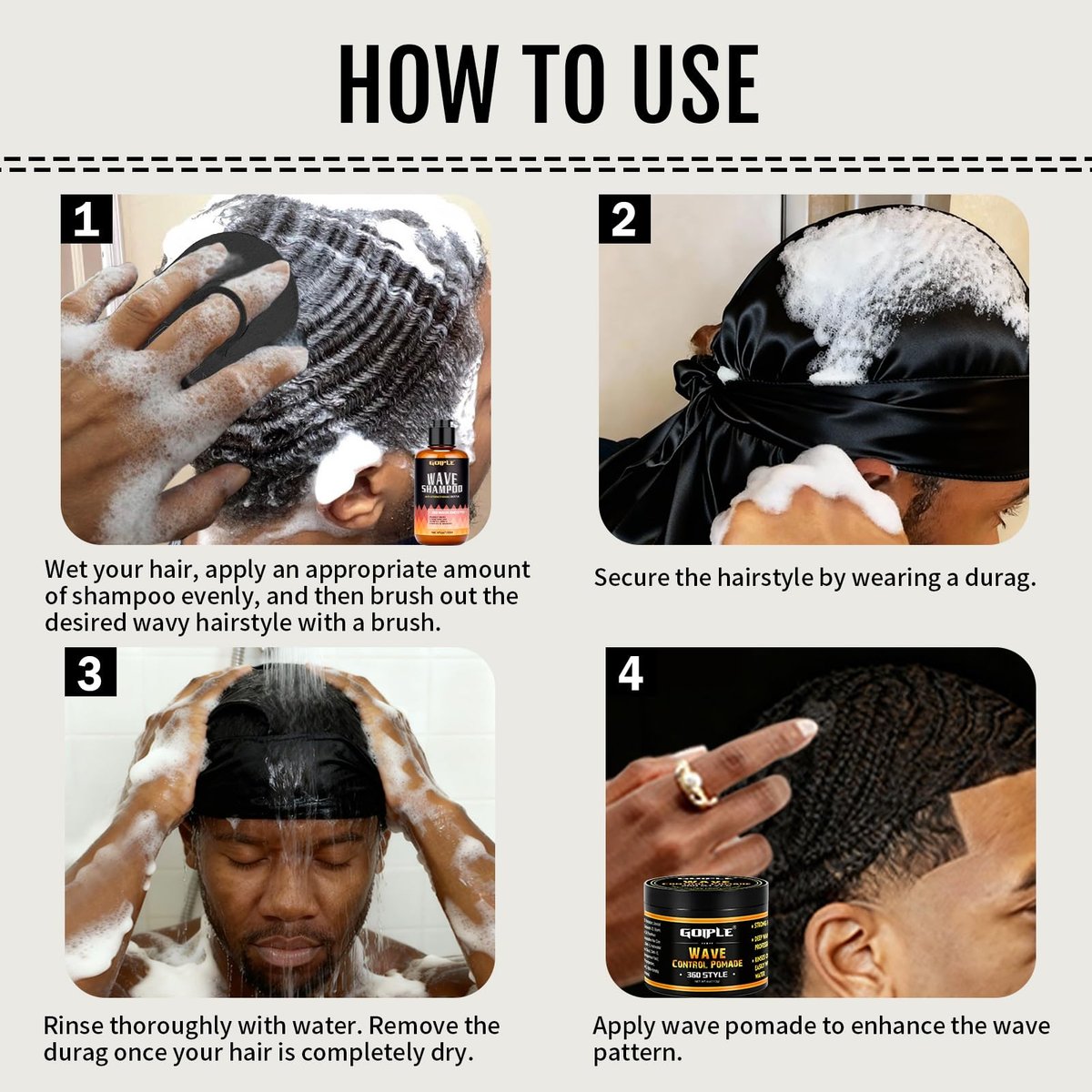 Natural Wave Pomade Strong Hold Easy Wash 360 Wave Training Hair Cream for Men - Water-Based Moisture Control, 360 Waves Wash Shampoo Enhancer Avelisse