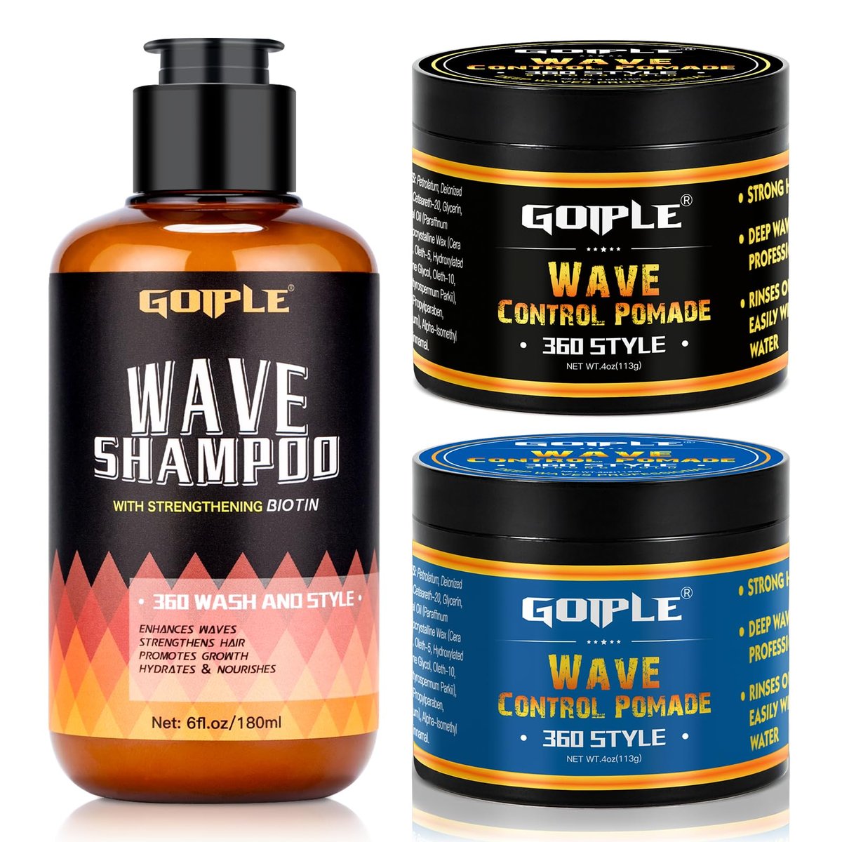 Natural Wave Pomade Strong Hold Easy Wash 360 Wave Training Hair Cream for Men - Water-Based Moisture Control, 360 Waves Wash Shampoo Enhancer Avelisse