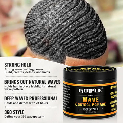 Natural Wave Pomade Strong Hold Easy Wash 360 Wave Training Hair Cream for Men - Water-Based Moisture Control, 360 Waves Wash Shampoo Enhancer Avelisse