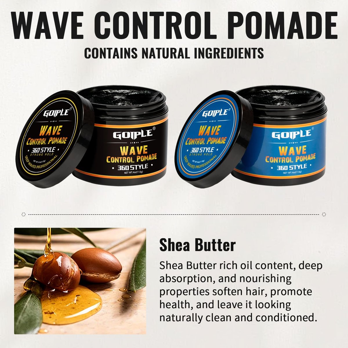Natural Wave Pomade Strong Hold Easy Wash 360 Wave Training Hair Cream for Men - Water-Based Moisture Control, 360 Waves Wash Shampoo Enhancer Avelisse