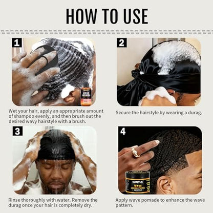Natural Wave Pomade Strong Hold Easy Wash 360 Wave Training Hair Cream for Men - Water-Based Moisture Control, 360 Waves Wash Shampoo Enhancer Avelisse