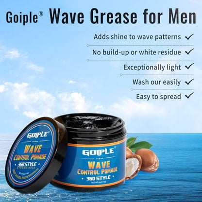Natural Wave Pomade Strong Hold Easy Wash 360 Wave Training Hair Cream for Men - Water-Based Moisture Control, 360 Waves Wash Shampoo Enhancer Avelisse