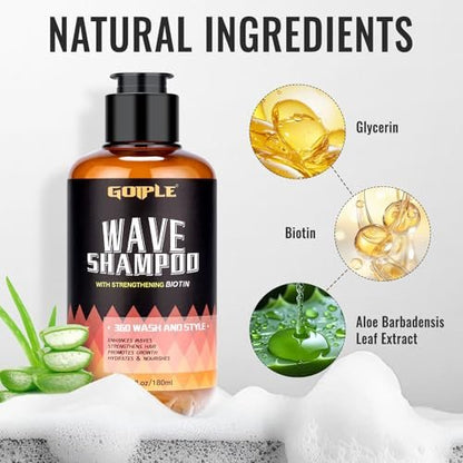 Natural Wave Pomade Strong Hold Easy Wash 360 Wave Training Hair Cream for Men - Water-Based Moisture Control, 360 Waves Wash Shampoo Enhancer Avelisse