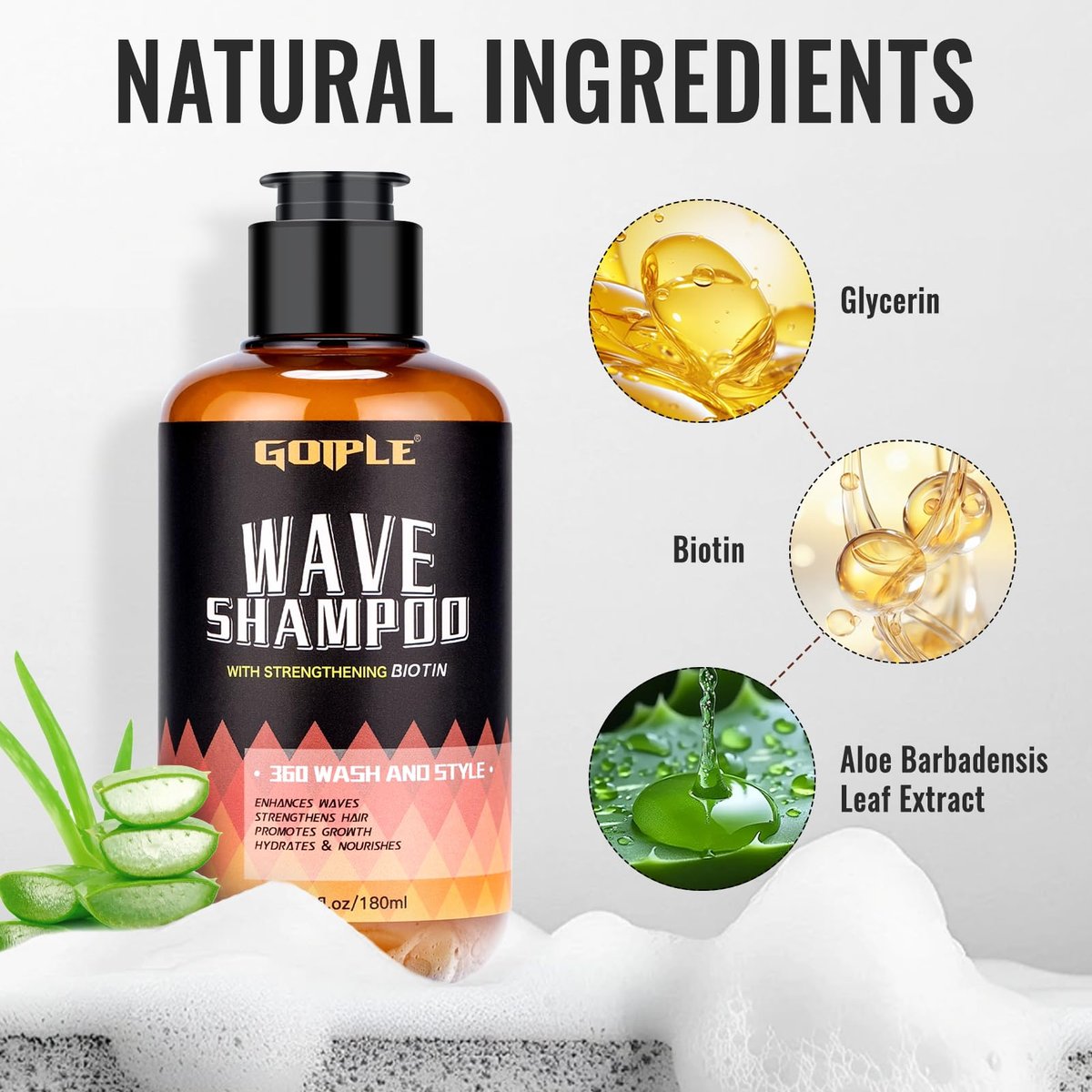 Natural Wave Pomade Strong Hold Easy Wash 360 Wave Training Hair Cream for Men - Water-Based Moisture Control, 360 Waves Wash Shampoo Enhancer Avelisse