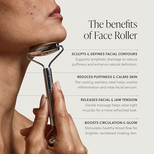TALOVA 304-Grade Stainless Steel Facial Roller – Anti-Aging Massage Tool for Lymphatic Drainage, Puffiness Reduction, and Jawline Lifting Avelisse