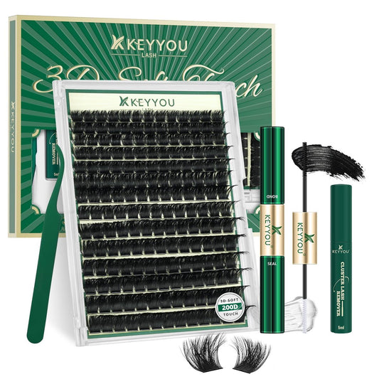 KEYYOU Lash Clusters Kit 3D Effect 182pcs 200D D Curl Individual Lashes - Wispy Volume DIY Lash Extension Kit Avelisse