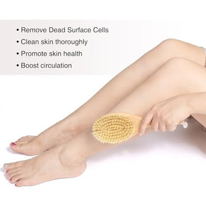 Short-Handle Dual-Sided Bath Massage Brush – Soft Boar & Firm Sisal Bristles, Portable Natural Beech Wood Avelisse