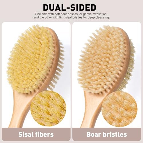 Short-Handle Dual-Sided Bath Massage Brush – Soft Boar & Firm Sisal Bristles, Portable Natural Beech Wood Avelisse