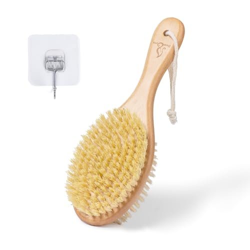 Short-Handle Dual-Sided Bath Massage Brush – Soft Boar & Firm Sisal Bristles, Portable Natural Beech Wood Avelisse