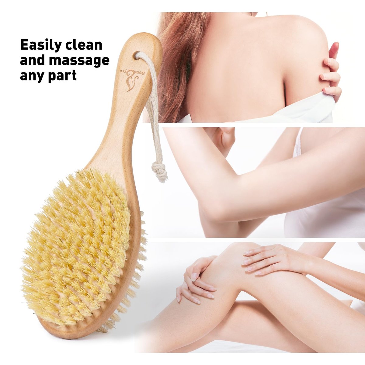 Short-Handle Dual-Sided Bath Massage Brush – Soft Boar & Firm Sisal Bristles, Portable Natural Beech Wood Avelisse