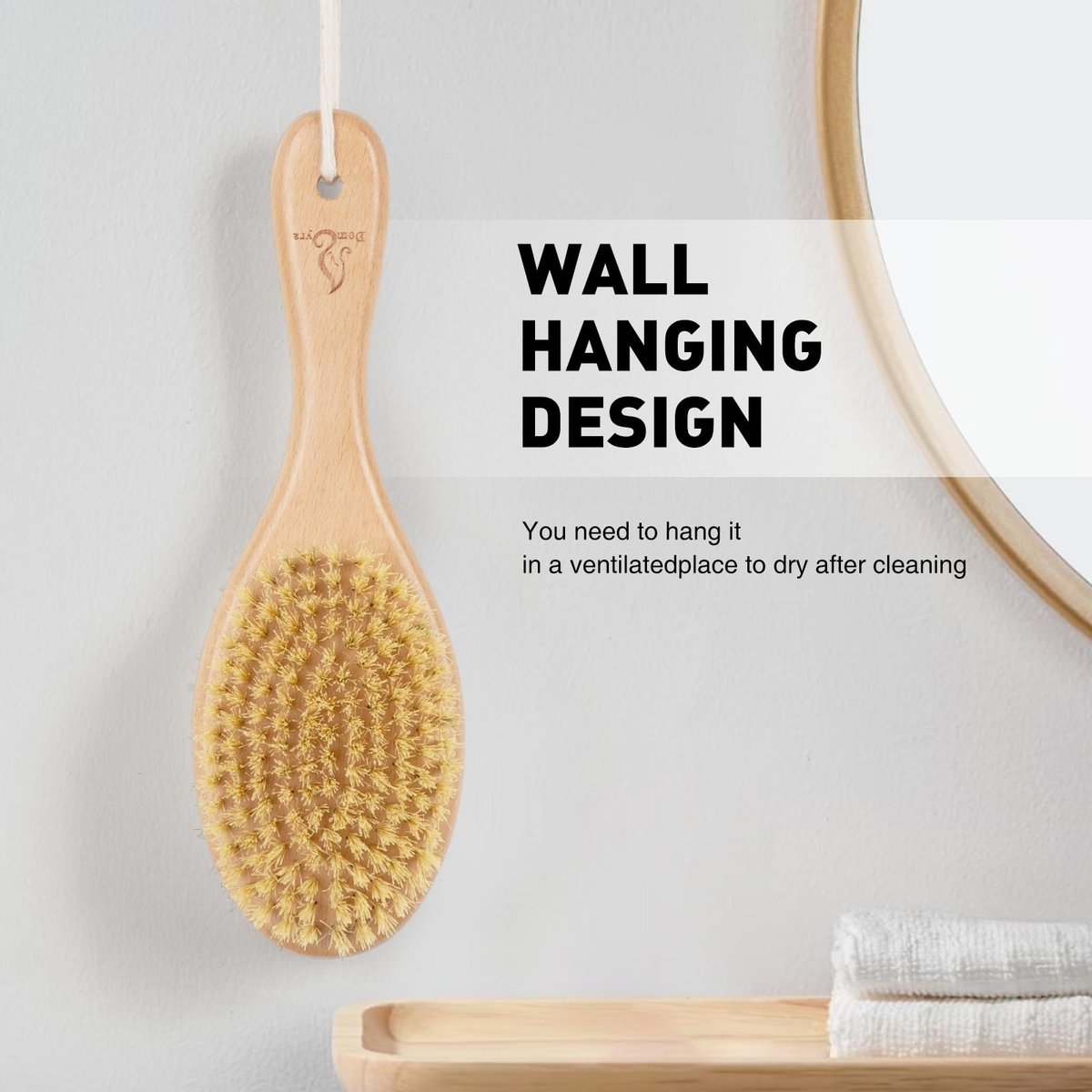 Short-Handle Dual-Sided Bath Massage Brush – Soft Boar & Firm Sisal Bristles, Portable Natural Beech Wood Avelisse