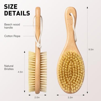 Short-Handle Dual-Sided Bath Massage Brush – Soft Boar & Firm Sisal Bristles, Portable Natural Beech Wood Avelisse