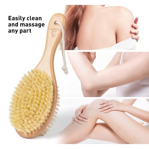 Short-Handle Dual-Sided Bath Massage Brush – Soft Boar & Firm Sisal Bristles, Portable Natural Beech Wood Avelisse