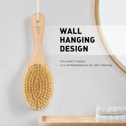 Short-Handle Dual-Sided Bath Massage Brush – Soft Boar & Firm Sisal Bristles, Portable Natural Beech Wood Avelisse