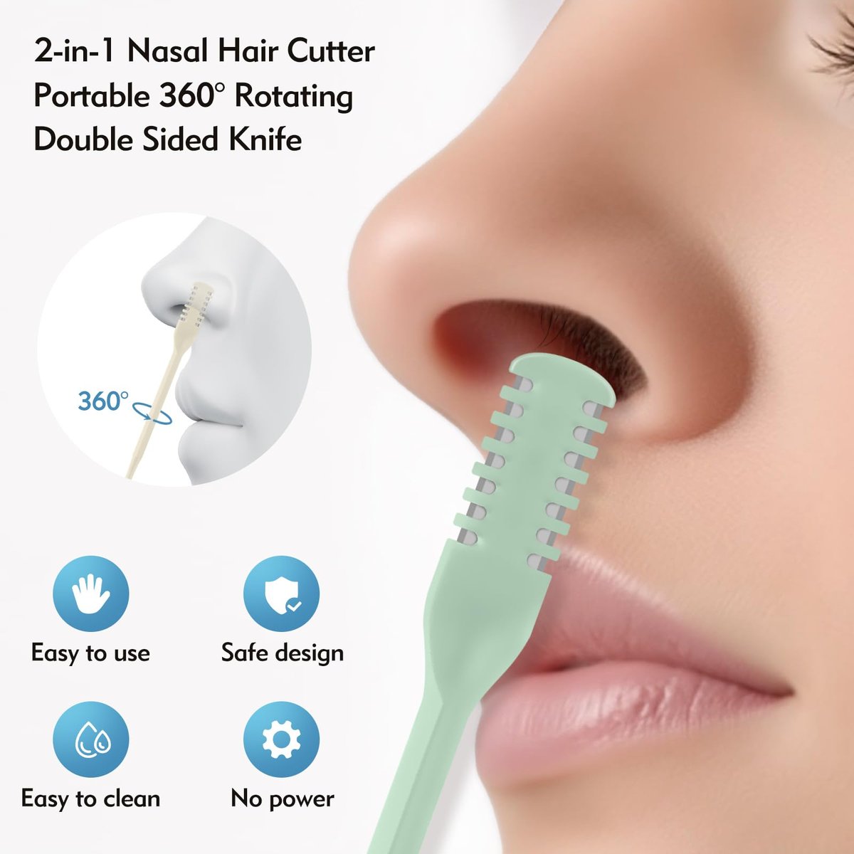 CNDNO 5-Pack 2-in-1 Double Sided Nasal Hair Cutter - Portable 360° Rotating Manual Nose Hair Trimmer for Men and Women (Colorful Set) - görsel 5