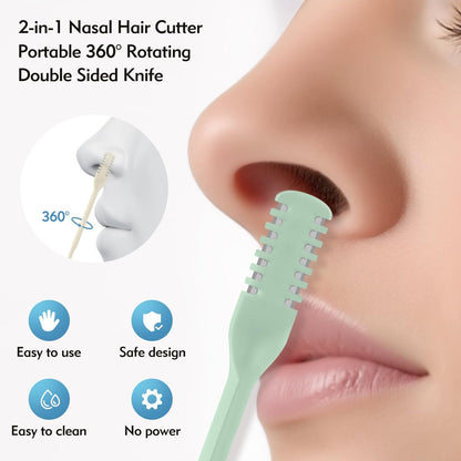 CNDNO 5-Pack 2-in-1 Double Sided Nasal Hair Cutter - Portable 360° Rotating Manual Nose Hair Trimmer for Men and Women (Colorful Set)