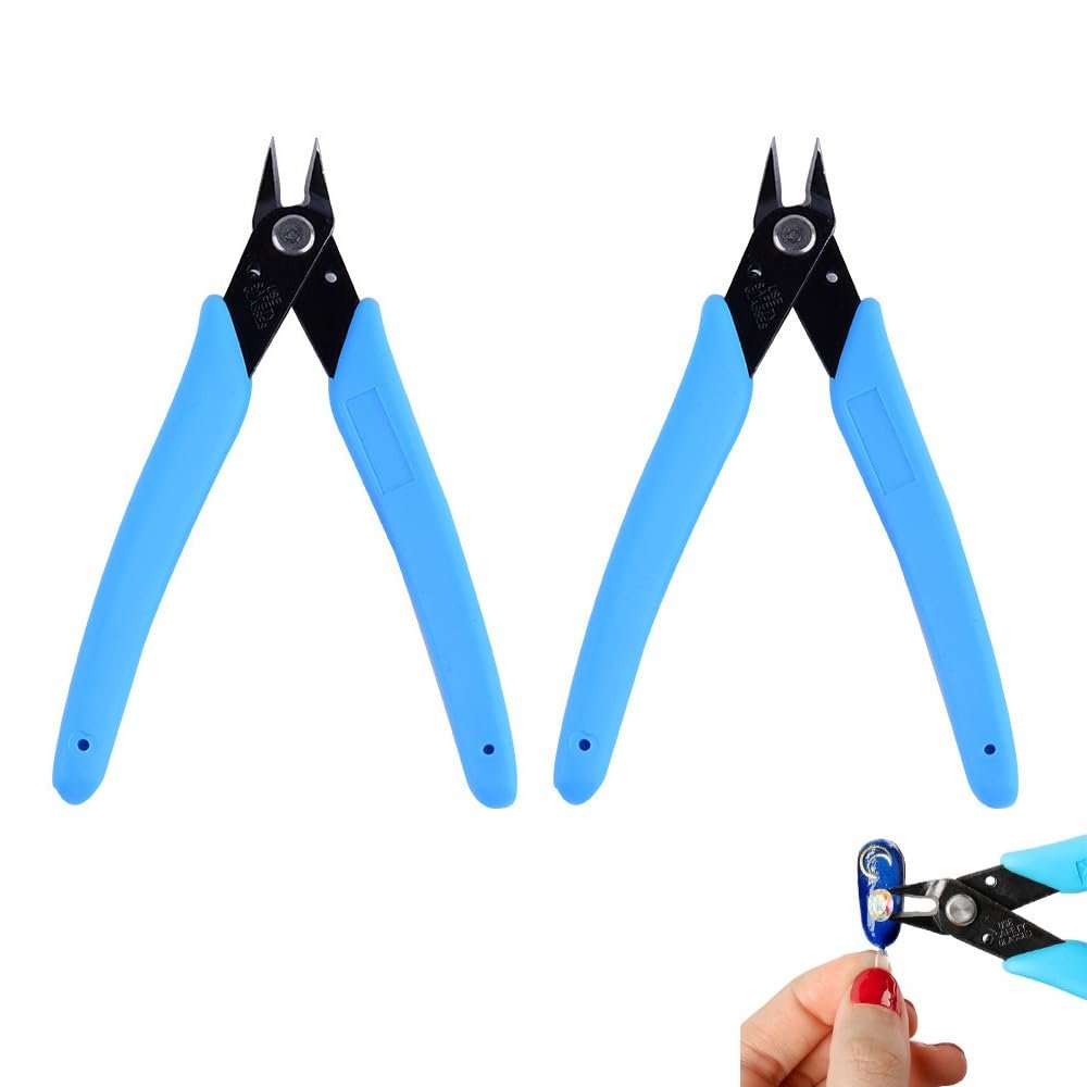 NentMent 2 Pack Nail Art Scissors Rhinestone Remover Micro Flush Cutters Pliers - Precision Micro Wire Cutter Diagonal Side Cutters for Nail Charms, Gems, Pearls, Crystals Removal Tool - görsel 1