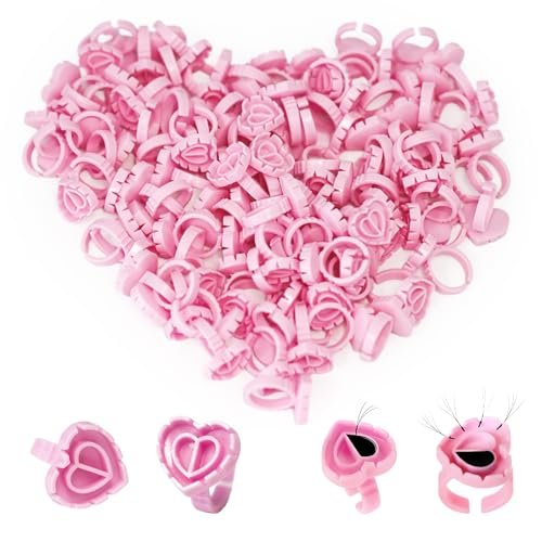 MIUXIA 300Pcs Glue Rings Lash Glue Rings for Eyelash Extension Supplies, Lash Tech Holder, Lovely Pink Heart Shape - görsel 2