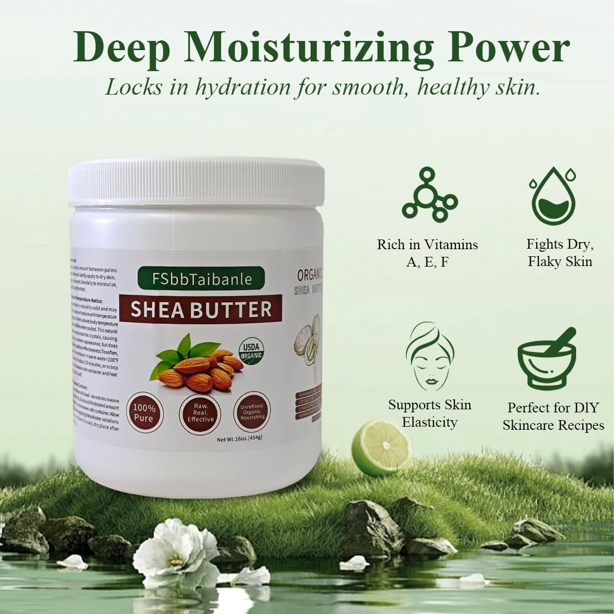 FSbbTaibanle Raw Shea Butter 16 oz – Pure & Organic Moisturizer for Skin, Hair & DIY – Raw, Unrefined, Non-GMO, Ivory Color, Grade A Quality Avelisse