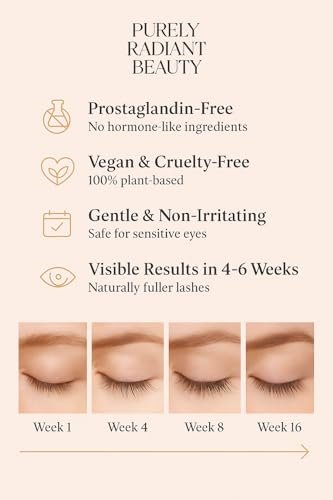 Purely Radiant Beauty Eyelash Growth Serum – Prostaglandin-Free Lash & Brow Enhancer for Longer, Thicker Lashes – Vegan, Cruelty-Free, Castor Oil Based – Natural Lash Serum for Growth Avelisse