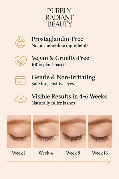 Purely Radiant Beauty Eyelash Growth Serum – Prostaglandin-Free Lash & Brow Enhancer for Longer, Thicker Lashes – Vegan, Cruelty-Free, Castor Oil Based – Natural Lash Serum for Growth Avelisse