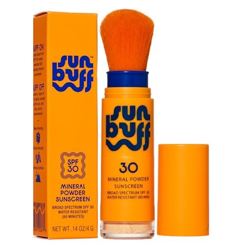 Sun Buff Powder Sunscreen Brush SPF 30 - Mineral Sunscreen for Scalp, Face, & Body - Water Resistant 80 Min, Travel Size 0.14oz, Made in USA - görsel 2