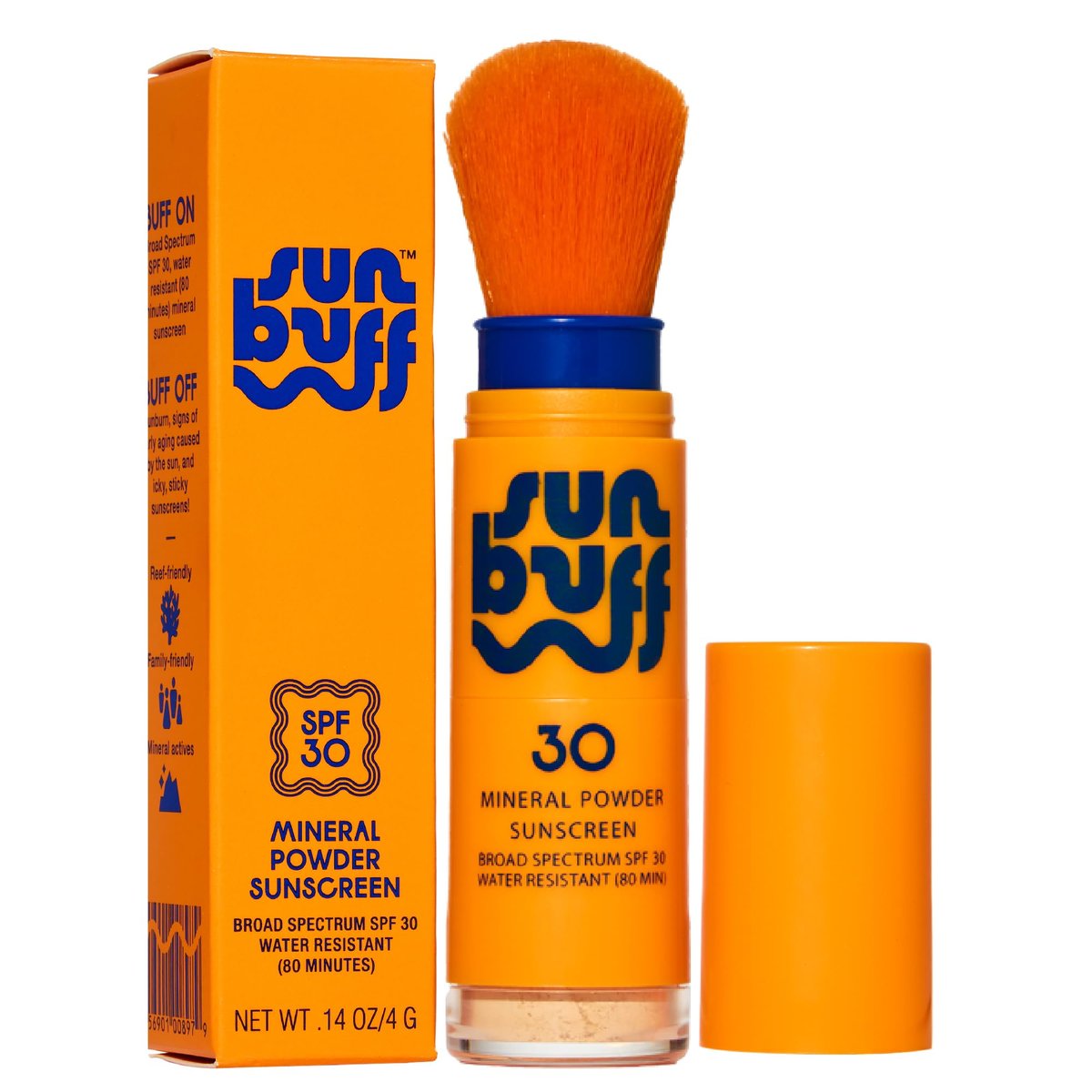 Sun Buff Powder Sunscreen Brush SPF 30 - Mineral Sunscreen for Scalp, Face, & Body - Water Resistant 80 Min, Travel Size 0.14oz, Made in USA - görsel 1