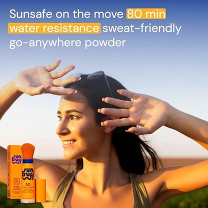 Sun Buff Powder Sunscreen Brush SPF 30 - Mineral Sunscreen for Scalp, Face, & Body - Water Resistant 80 Min, Travel Size 0.14oz, Made in USA