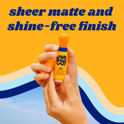 Sun Buff Powder Sunscreen Brush SPF 30 - Mineral Sunscreen for Scalp, Face, & Body - Water Resistant 80 Min, Travel Size 0.14oz, Made in USA