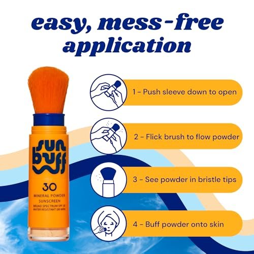 Sun Buff Powder Sunscreen Brush SPF 30 - Mineral Sunscreen for Scalp, Face, & Body - Water Resistant 80 Min, Travel Size 0.14oz, Made in USA - görsel 6