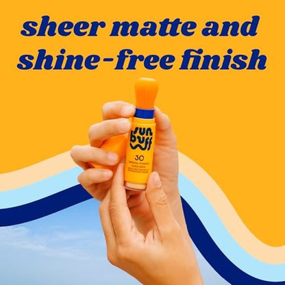 Sun Buff Powder Sunscreen Brush SPF 30 - Mineral Sunscreen for Scalp, Face, & Body - Water Resistant 80 Min, Travel Size 0.14oz, Made in USA