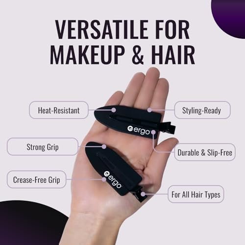 ERGO No-Crease Hair Clips – 4 Pack Heat-Resistant Silicone Clips for Styling, Sectioning, and Makeup | No Bend, No Crimp for Curls, Bangs, and Salon Use Avelisse