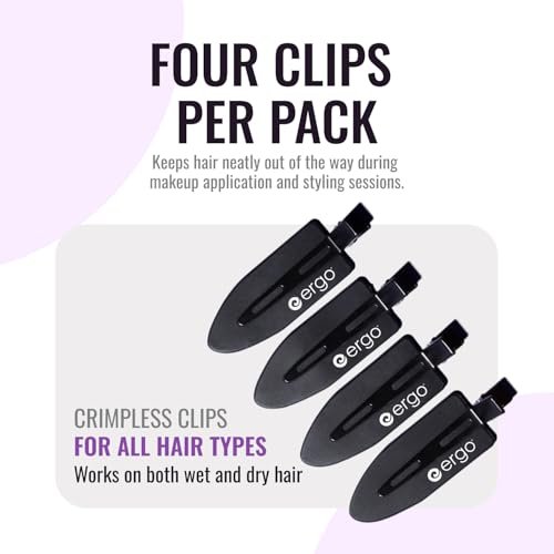 ERGO No-Crease Hair Clips – 4 Pack Heat-Resistant Silicone Clips for Styling, Sectioning, and Makeup | No Bend, No Crimp for Curls, Bangs, and Salon Use Avelisse