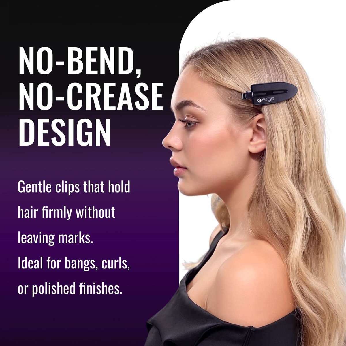 ERGO No-Crease Hair Clips – 4 Pack Heat-Resistant Silicone Clips for Styling, Sectioning, and Makeup | No Bend, No Crimp for Curls, Bangs, and Salon Use Avelisse