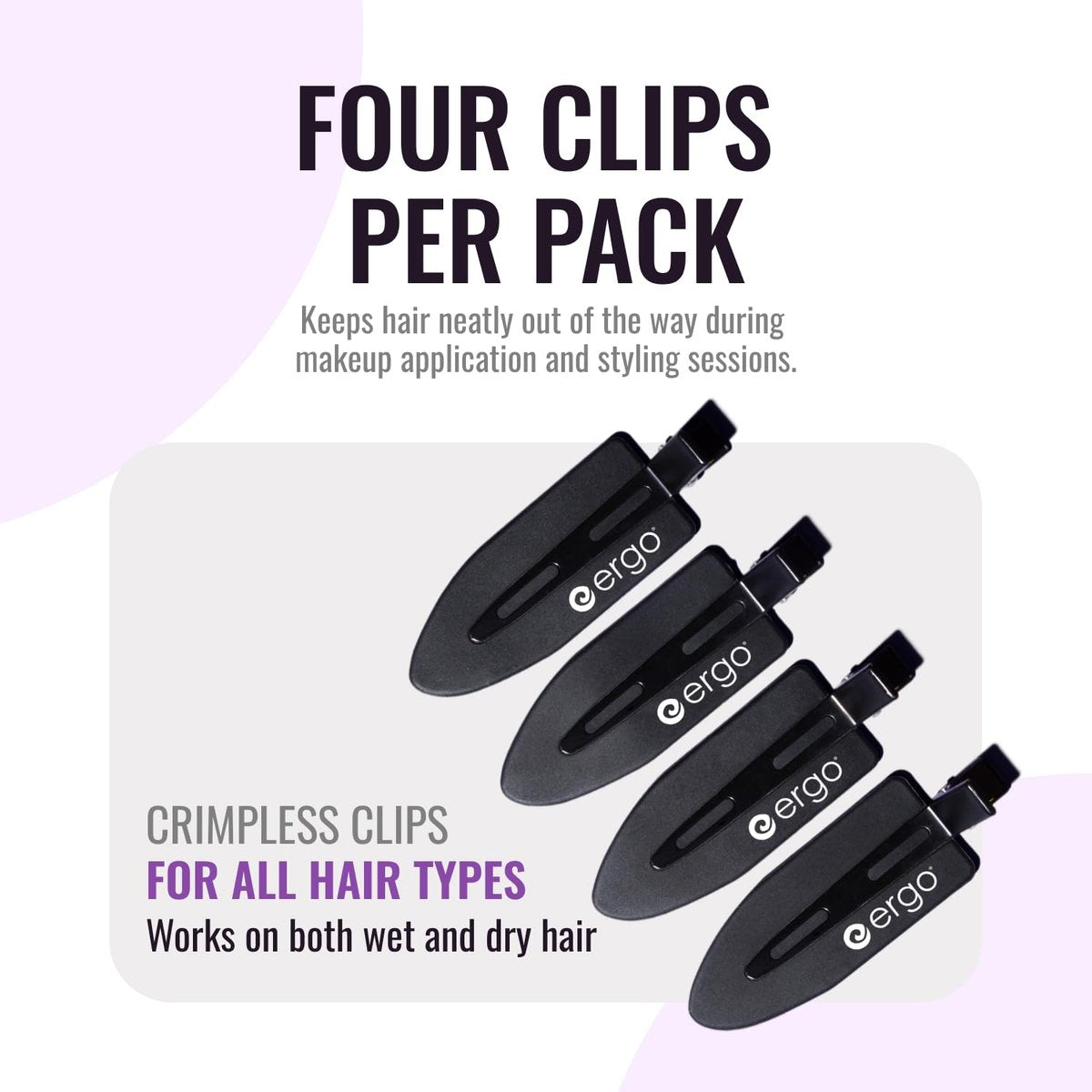 ERGO No-Crease Hair Clips – 4 Pack Heat-Resistant Silicone Clips for Styling, Sectioning, and Makeup | No Bend, No Crimp for Curls, Bangs, and Salon Use Avelisse