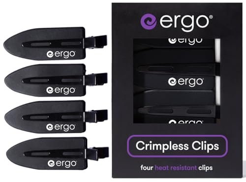 ERGO No-Crease Hair Clips – 4 Pack Heat-Resistant Silicone Clips for Styling, Sectioning, and Makeup | No Bend, No Crimp for Curls, Bangs, and Salon Use Avelisse