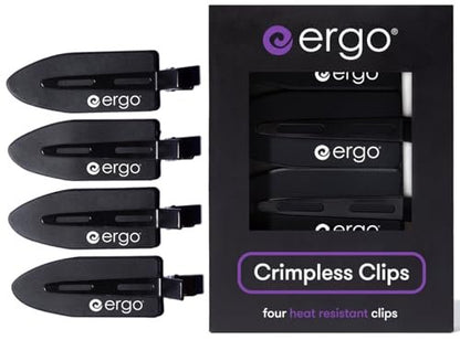 ERGO No-Crease Hair Clips – 4 Pack Heat-Resistant Silicone Clips for Styling, Sectioning, and Makeup | No Bend, No Crimp for Curls, Bangs, and Salon Use Avelisse