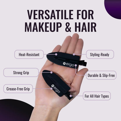 ERGO No-Crease Hair Clips – 4 Pack Heat-Resistant Silicone Clips for Styling, Sectioning, and Makeup | No Bend, No Crimp for Curls, Bangs, and Salon Use Avelisse