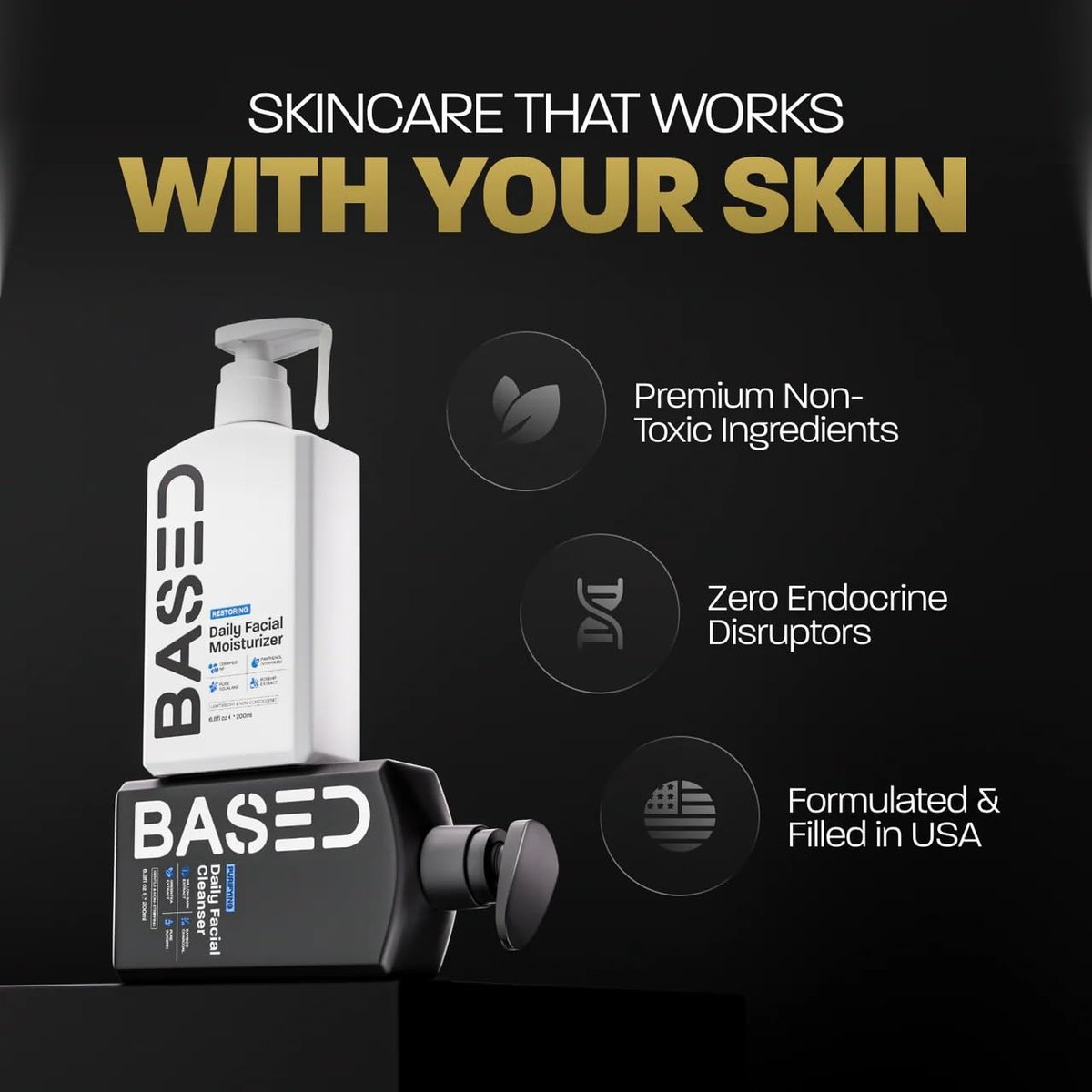 BASED Daily Skincare Duo: Purifying Face Wash & Restoring Moisturizer for All Skin Types, Hormone-Safe Avelisse