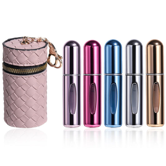 JPNK Mini Refillable Perfume Atomizer Bottle 5-Pack - 5 ml Travel Size Spray Bottles with Portable Bag